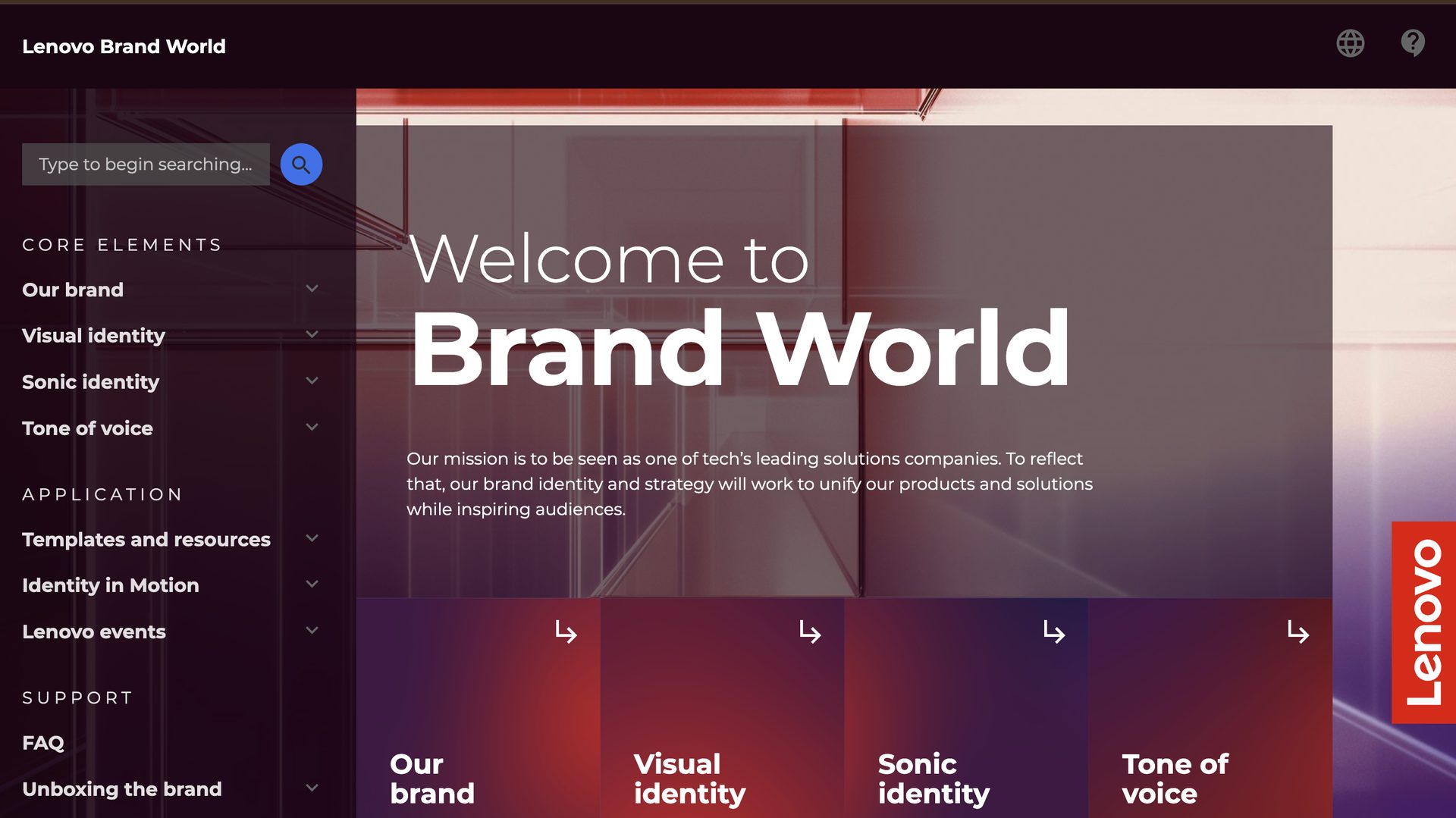 Lenovo Brand World homepage at brandworld.lenovo.com