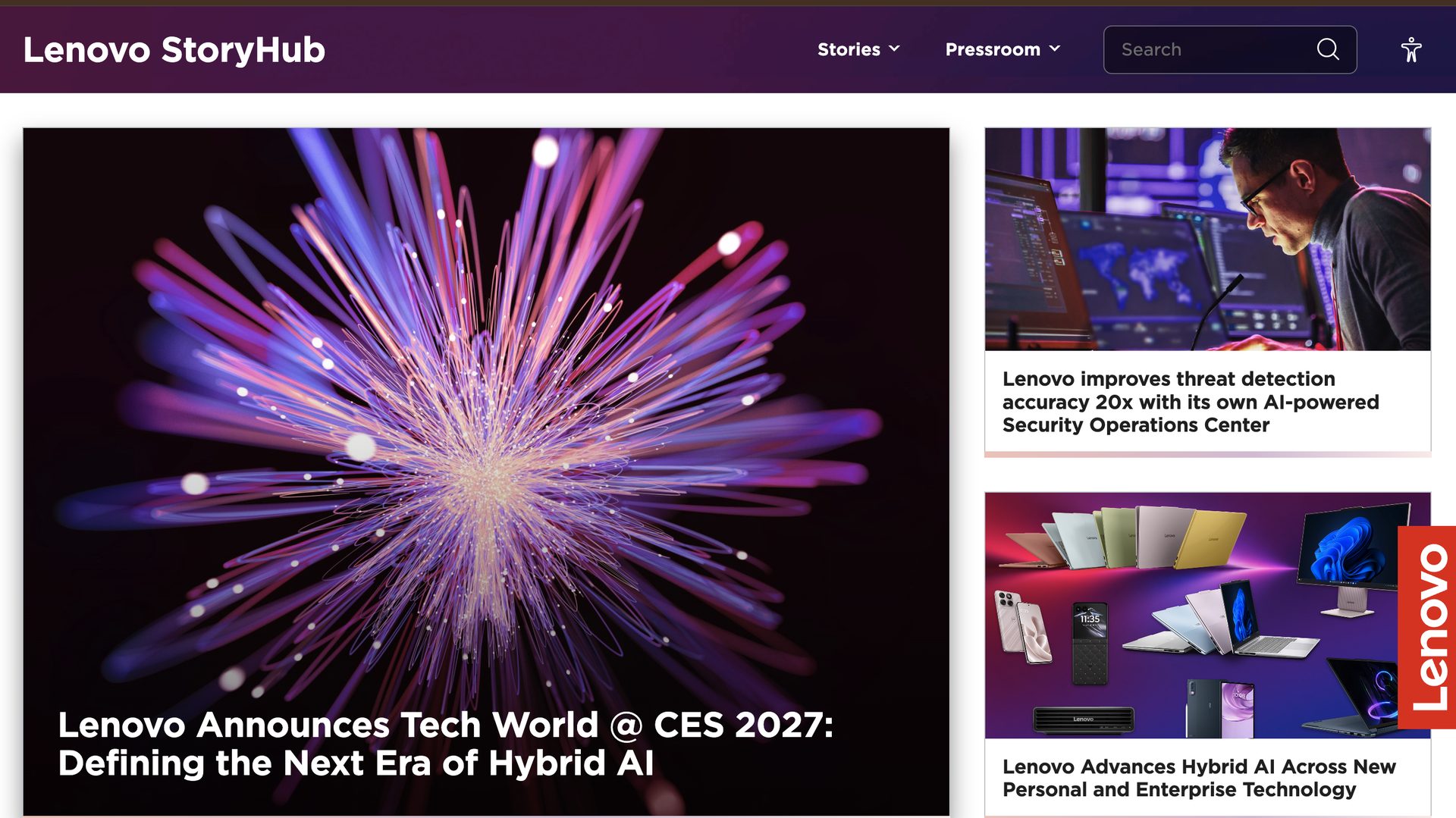 Lenovo StoryHub homepage at news.lenovo.com