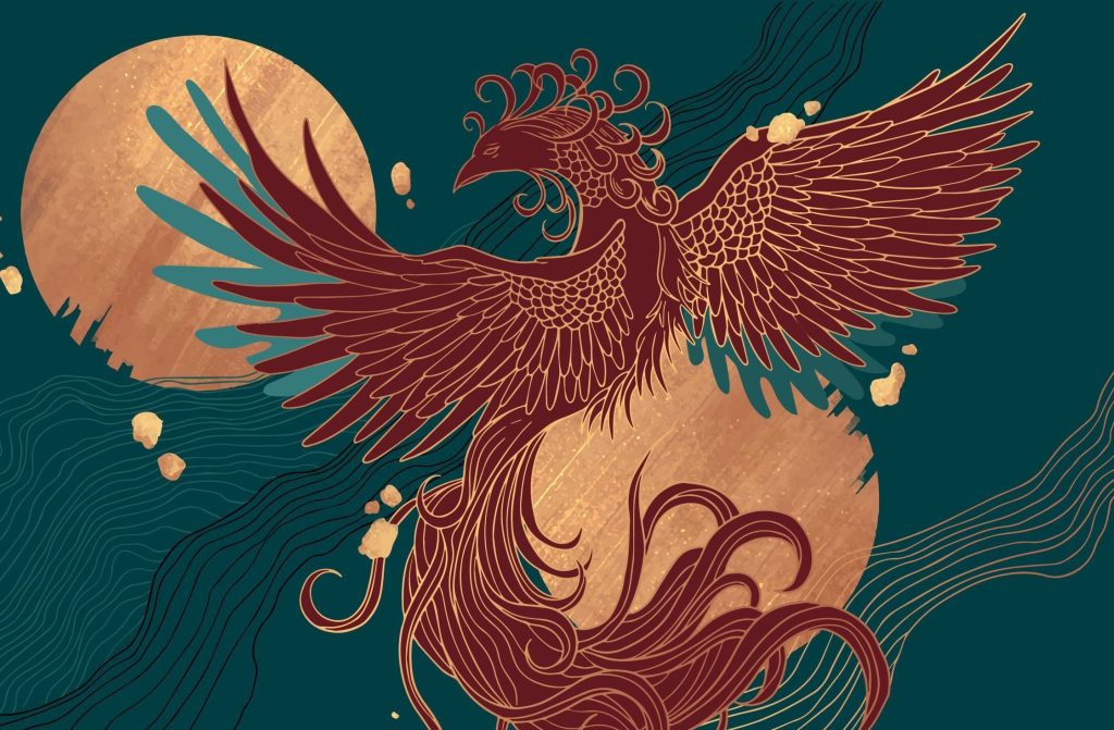 abstract illustration of mythological bird phoenix Fenghuang