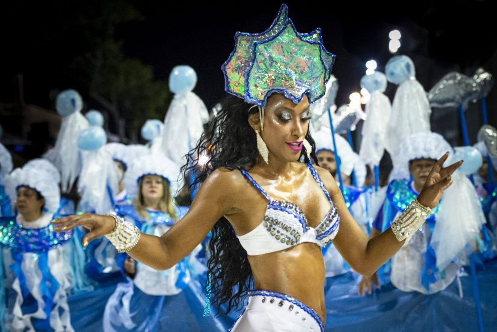 Florianópolis, Brazil - February 23, 2020: Image of a beautiful Brazilian woman performing at the Carnaval parade