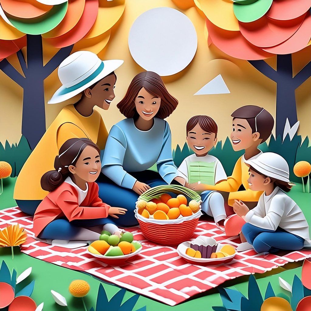 A family enjoying Mother's Day celebration with a picnic.