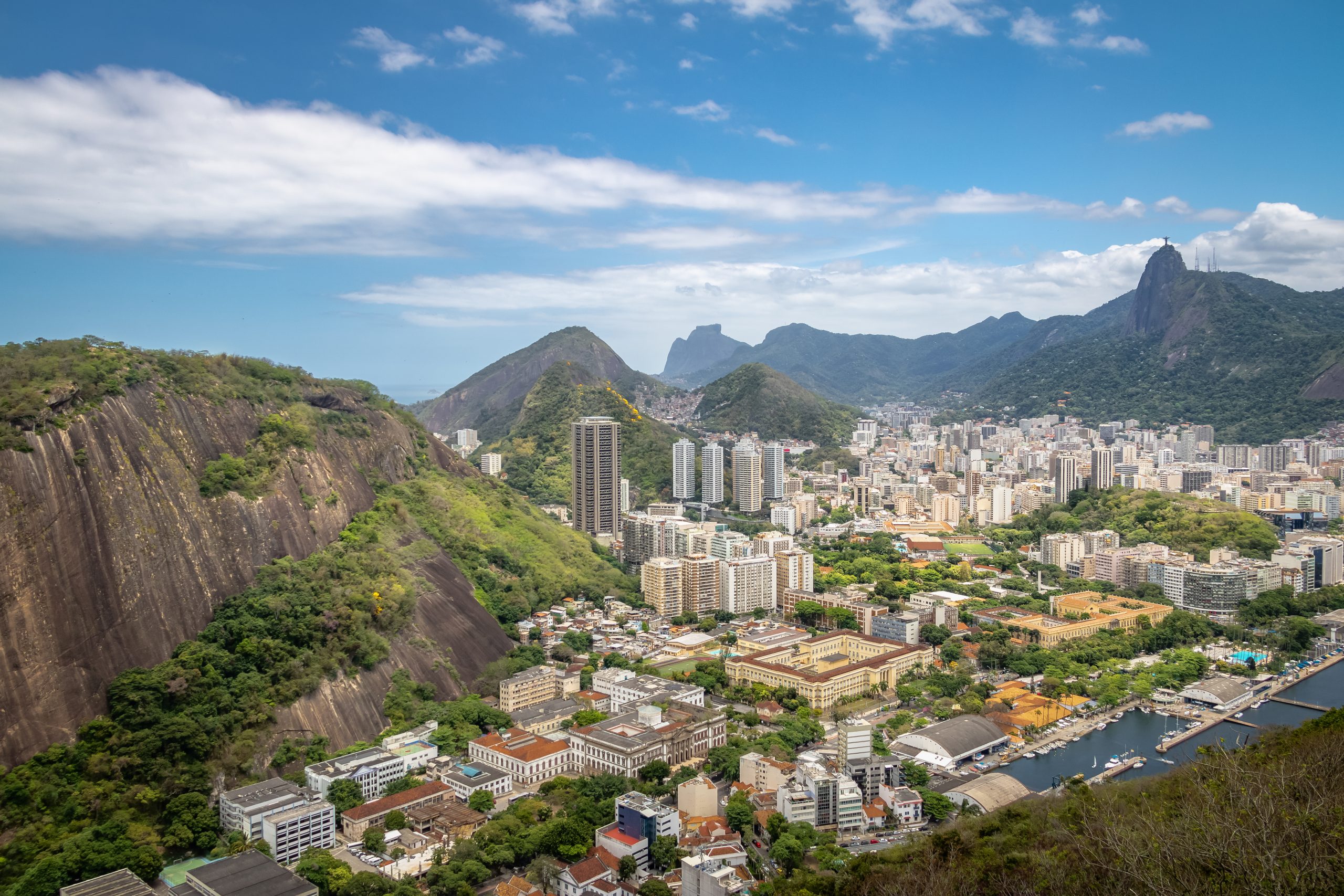 Aerial view of Rio de Janeiro with Babilonia Hill and Corcovado Mountain - Rio de Janeiro, Brazil