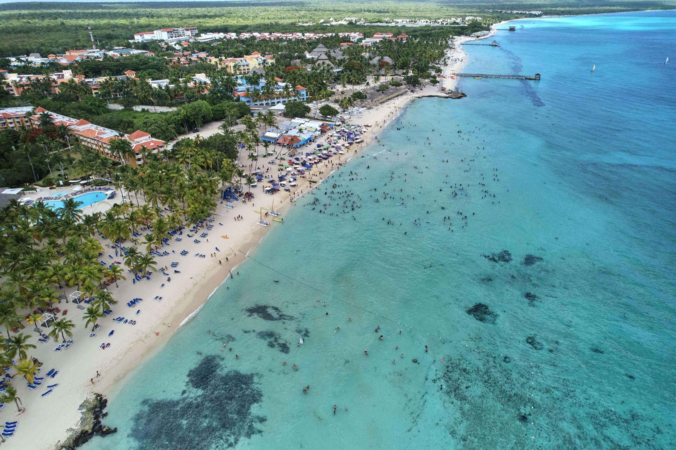An aerial view of Dominicus Beach in Bayahibe, Dominican Republic